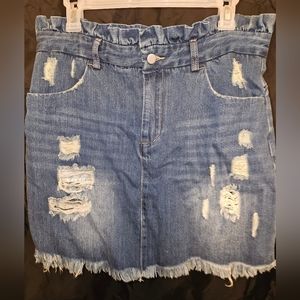 NT Blue Jean Skirt Distressed Skirt Ruffle Top Hayden Los Angeles